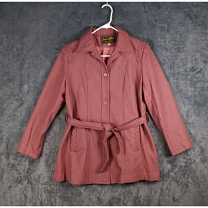 Vintage John Collier Wool Jacket Women XL Mauve Rust Belted Tailored Peplum Coat